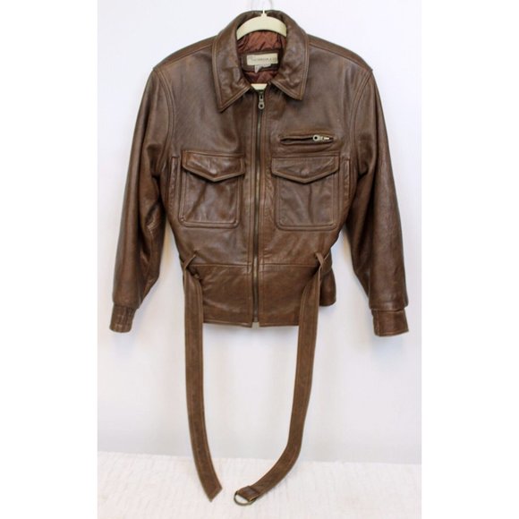 Colebrook & CO. Brown Leather Bomber  Jacket Women's Sz S Belted Cinched Waist - Picture 1 of 11